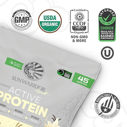 Sunwarrior Vegan Protein Powder USDA Organic Protein Powder Blend | Plant Based BCAA Sugar Free Gluten Free Non-GMO Dairy Free | Vanilla 4.96lbs | Sport Organic Active Protein