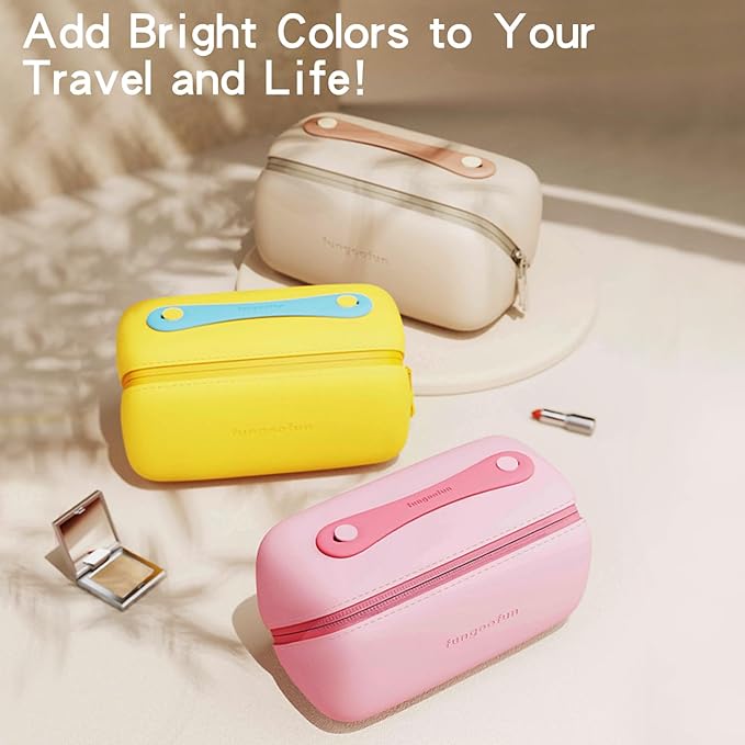 Travel Makeup Bag, Large Capacity Waterproof Cosmetic Bag for Women, Portable Pouch Open Flat Toiletry Bag Make up Organizer with Divider and Handle,Yellow