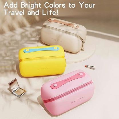 Travel Makeup Bag, Large Capacity Waterproof Cosmetic Bag for Women, Portable Pouch Open Flat Toiletry Bag Make up Organizer with Divider and Handle, Pink