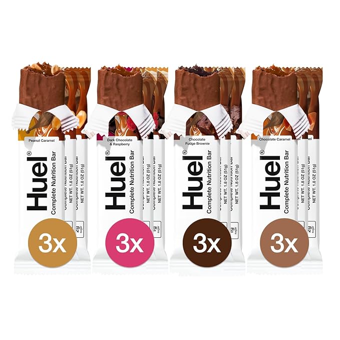Huel Complete Nutrition Vegan Protein Bars | Variety Box | 13g Protein, 27 Vitamins and Minerals, 2g Sugar, Non-GMO, 100% Plant Based Snack | 12 Pack