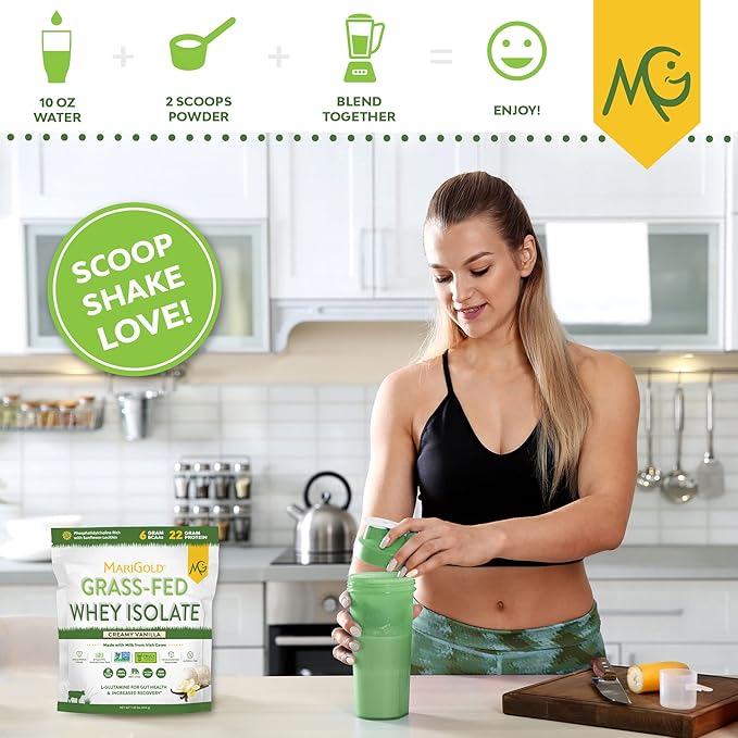 MariGold Grass-fed Whey Protein Isolate Powder - Creamy Vanilla Flavor - 1 Lb Bag | 100% Pure, Cold-Processed, Micro-Filtered, Undenatured, Non-GMO, rBGH Free, Soy Free, Gluten Free, Lactose Free
