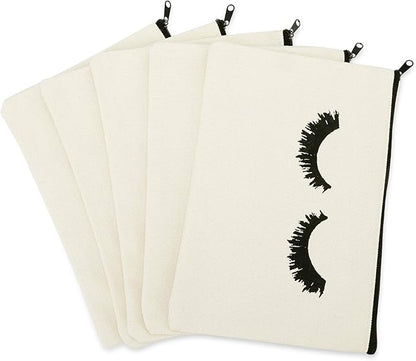 PHOGARY 6PCS Canvas Makeup Pouch, Cosmetic Bag Bulk Travel Make Up Pouch Toiletry Case with Zippered Pocket for Women (Eyelash Pattern) Cream
