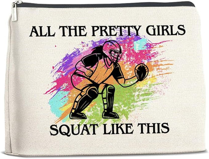 Softball Catcher Makeup Bag - Gifts for Girls and Women - All the Pretty Girls Squat Like This - Cosmetic Zipper Pouch