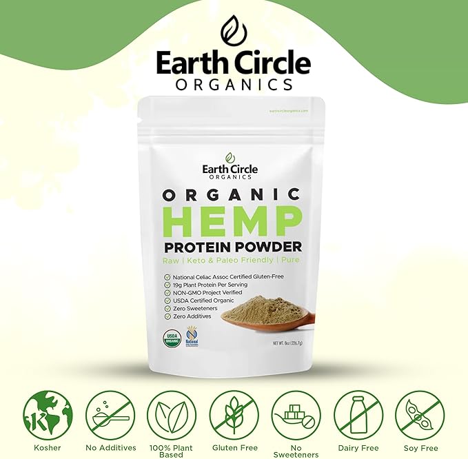 Organic Hemp Protein Powder, Lab Tested 100% Gluten Free, Plant Based & Vegan Raw Protein Powder - Perfect for Keto, Meal Replacement Shakes, Pre-workout and Post Workout (8oz, Pack of 1)