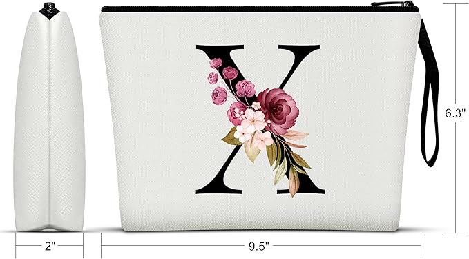 Vavabox A-Z Personalized Makeup Bag, Birthday Gifts for Women Mom, Gifts for Best Friend, Bride Bridesmaid Cosmetic bag (X, White)