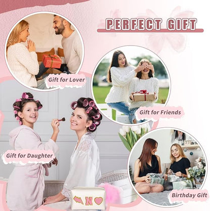 TOPEAST Makeup Bag for Women Girls, Preppy Small Makeup Bag, PU Leather Waterproof Toiletry Bag, Unique Friendship Gifts for Friends, Pink Stuff for Girls, White R