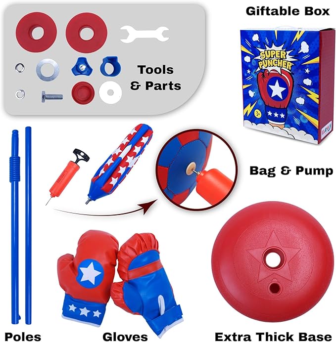 Punching Bag for Kids Ages 3-8 Yrs | Kids Punching Bag with Boxing Gloves | Height Adjustable | Ideal Christmas and Birthday Gift | Boys Toys Age 3 4 5 6 7 8