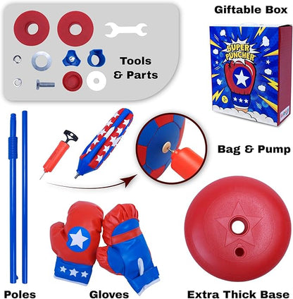 Punching Bag for Kids Ages 3-8 Yrs | Kids Punching Bag with Boxing Gloves | Height Adjustable | Ideal Christmas and Birthday Gift | Boys Toys Age 3 4 5 6 7 8