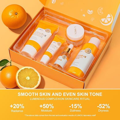 5 Pieces Vitamin C Serum Facial Skin Care Set,Skin Revitalizer, Nourishing, Lightening, Brightening Skin Tone, Gift Set Travel Size Kit with Cleanser, Toner, Serum, Eye Cream, Face Cream
