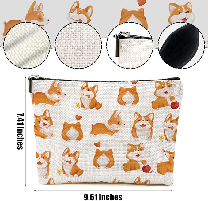 Corgi Gifts for Corgi Lovers Makeup Bag Corgi Stuff Cosmetic Bag Dog Lover Gift for Women Girls Friend Niece Daughter Travel Organizer Zipper Pouch Graduation Birthday Friendship Gifts