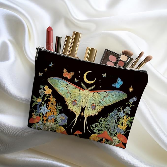 Butterfly Makeup Bag Gothic Moth Blossom Cosmetic Bag Butterfly Gifts for Women Girls Friend Daughter Witchy Gifts Mystical Travel Organizer Zipper Pouch Graduation Birthday Friendship Gifts