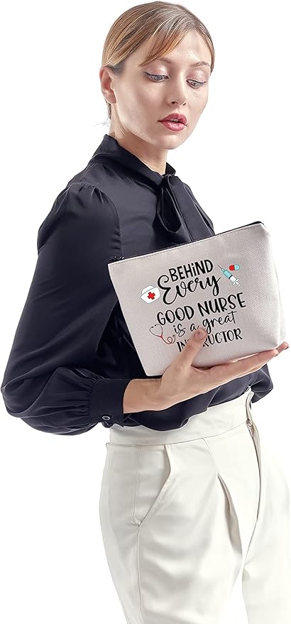 ZJXHPO Nurse Educator Survival Kit Behind Every Good Nurse Is A Great Instructor Makeup Bag With Zipper Nurse Teacher Appreciation Gift (Nurse Instructor)