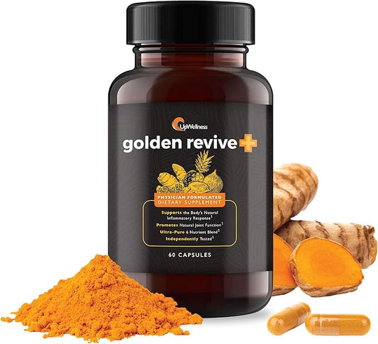 Golden Revive + Joint Support Supplement Featuring Turmeric with Black Pepper, Quercetin, and Magnesium- Turmeric Black Pepper Supplement - 6 Active Ingredients for Joint Care - 60 Capsules