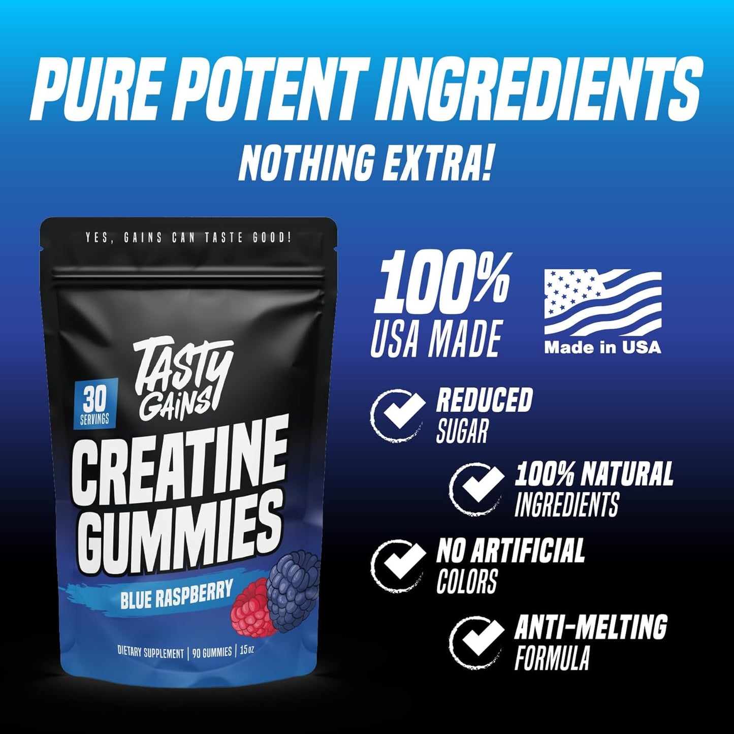 Creatine Infused Gummies, 90g of Creatine, Non-GMO, Vegan - Build Muscle & Boost Strength for Men & Women (1g Creatine Monohydrate Per Gummy) Made in USA