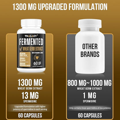 Spermidine Supplements 13mg - 1300mg Wheat Germ Extract Capsules Potent Formula with Higher Spermidine Content and Zinc for Healthy Aging, Daily Immune System and Cell Renewal, 60 Capsules
