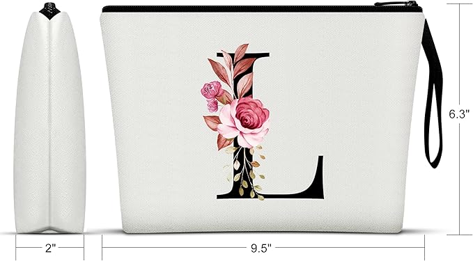 Vavabox A-Z Personalized Makeup Bag, Birthday Gifts for Women Mom, Gifts for Best Friend, Bride Bridesmaid Cosmetic bag (L, White)