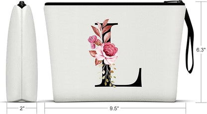 Vavabox A-Z Personalized Makeup Bag, Birthday Gifts for Women Mom, Gifts for Best Friend, Bride Bridesmaid Cosmetic bag (L, White)