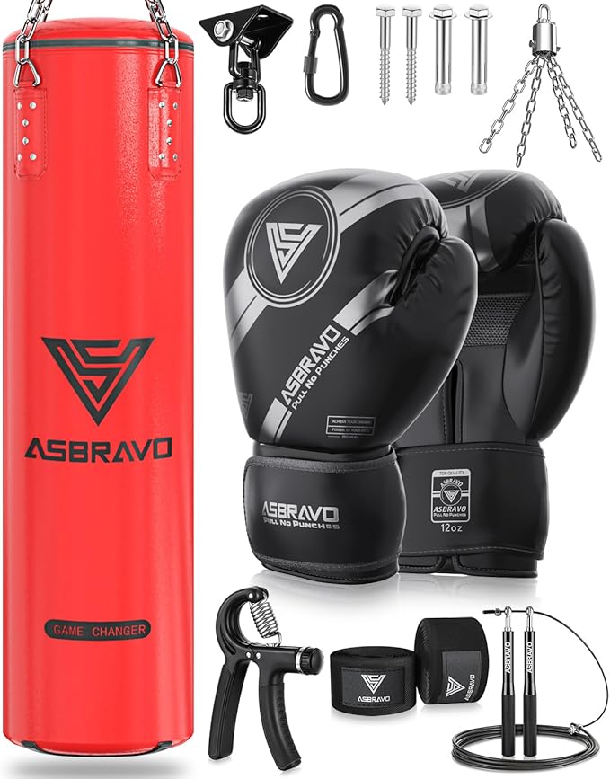 Punching Bag for Adults, 4ft PU Heavy Boxing Bag Set 12OZ Gloves for MMA Muay Thai Kickboxing Training Home Gym, Martial Art (Unfilled)