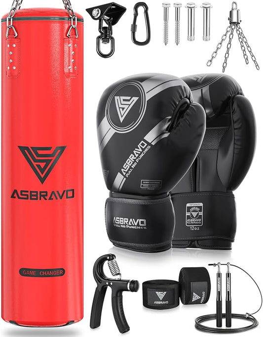Punching Bag for Adults, 4ft PU Heavy Boxing Bag Set 12OZ Gloves for MMA Muay Thai Kickboxing Training Home Gym, Martial Art (Unfilled)