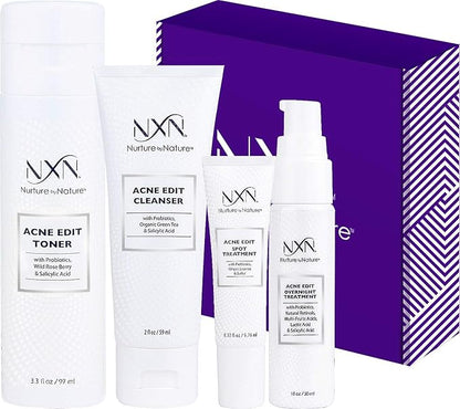 NxN Acne Treatment Kit 4-Step Clear Skin System with Salicylic Acid, Probiotics, Sulfer & Natural Retinols, Control Blemishes & Breakouts, Face Care Solution Set for All Skin Types Including Sensitive
