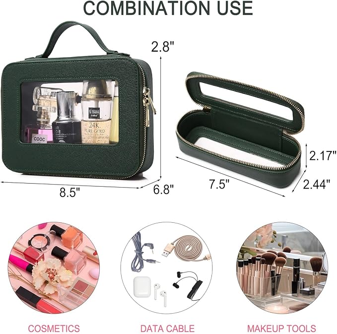 Clear Makeup Bag for Women Waterproof Travel Makeup Case Portable Cosmetic Case Toiletry Bag Car Organizer with Zipper (X/Green, L)