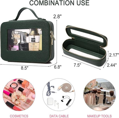 Clear Makeup Bag for Women Waterproof Travel Makeup Case Portable Cosmetic Case Toiletry Bag Car Organizer with Zipper (X/Green, L)