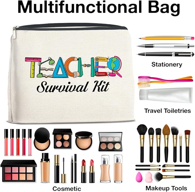 Teacher Survival Kit Makeup Bag Teacher Gifts for Women, Gifts for Teachers Zipper Makeup Pouch