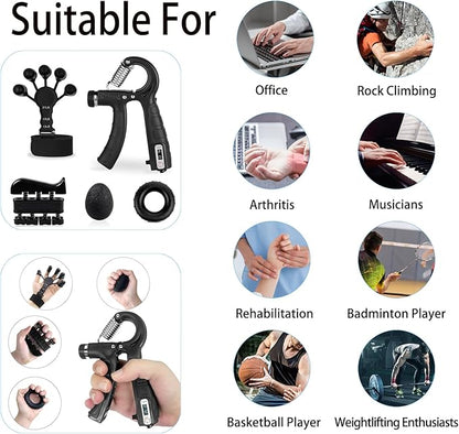 Grip Strength Trainer Kit (5 Pack) with Finger Exerciser