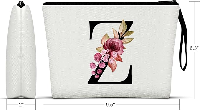Vavabox A-Z Personalized Makeup Bag, Birthday Gifts for Women Mom, Gifts for Best Friend, Bride Bridesmaid Cosmetic bag (Z, White)