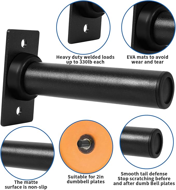 Wall-Mounted Weight Plate Holder (4-Pack) ， Heavy Duty 330LB Capacity Rack for 2" Olympic Plates | Compact Home Gym Storage Solution