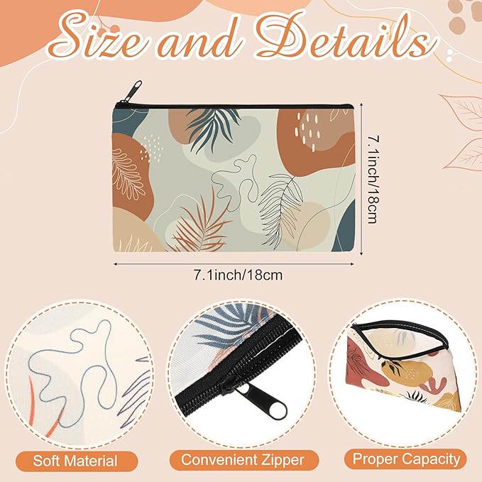 Reginary 20 Pieces Cosmetic Bag for Women, Roomy Makeup Bags with Zipper Toiletry Bag Pouch Travel Accessory Organizer Gifts, 7 x 4.3 Inches (Boho Leaf)