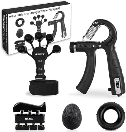 Grip Strength Trainer Kit (5 Pack) with Finger Exerciser