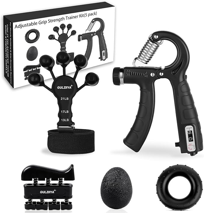 Grip Strength Trainer Kit (5 Pack) with Finger Exerciser