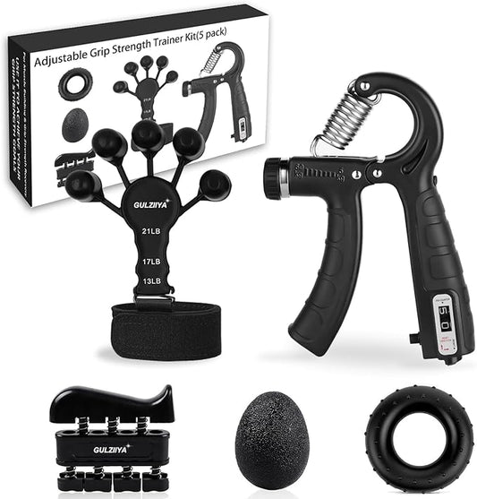 Grip Strength Trainer Kit (5 Pack) with Finger Exerciser