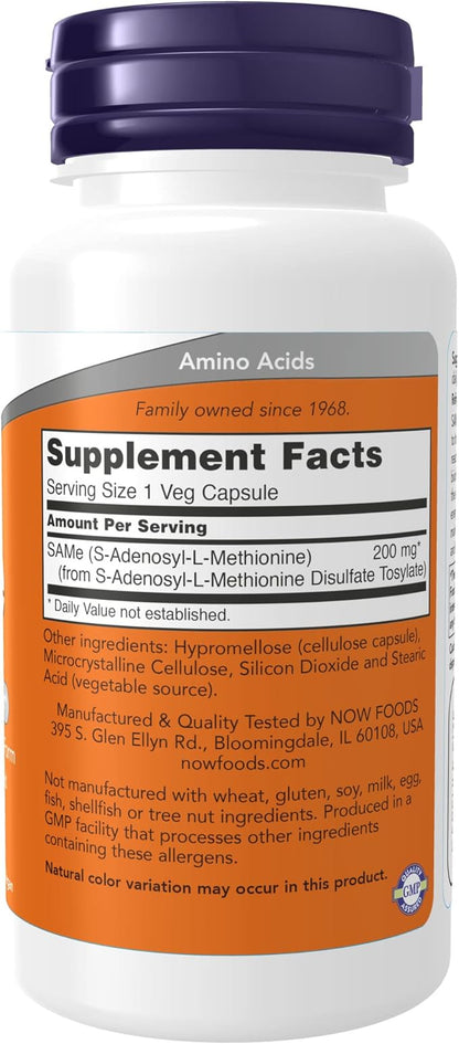 NOW Supplements, Same (S-Adenosyl-L-Methionine)200 mg, Nervous System Support*, 60 Veg Capsules (Pack of 2)