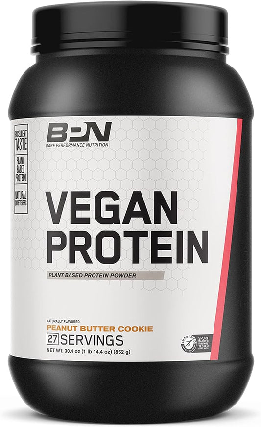 BARE PERFORMANCE NUTRITION Vegan Protein, Plant Based Protein, Pea Protein, Watermelon and Pumpkin Protein, Naturally Sweetened and Flavored (27 Servings, Peanut Butter Cookie)