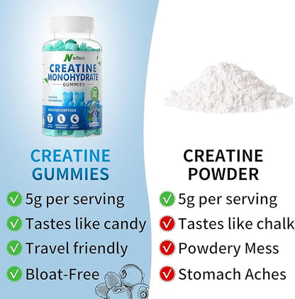 Creatine Monohydrate Gummies 5000mg for Men & Women, Chewables Creatine Monohydrate for Muscle Strength, Muscle Builder, Energy Boost, Pre-Workout Supplement(90 Count)-Blueberry