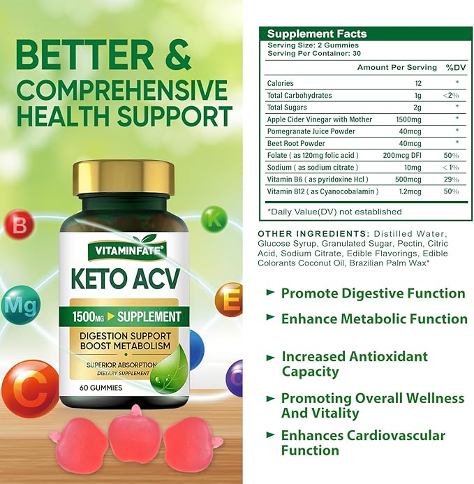 Keto ACV Gummies Advanced 1500 mg- 120 Gummies Keto Apple Cider Vinegar Gummies Supports Metabolism, Energy & Immune Support Balance for Men & Women