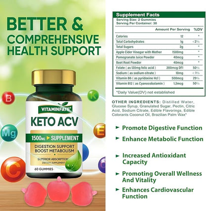 Keto ACV Gummies Advanced 1500 mg- 120 Gummies Keto Apple Cider Vinegar Gummies Supports Metabolism, Energy & Immune Support Balance for Men & Women