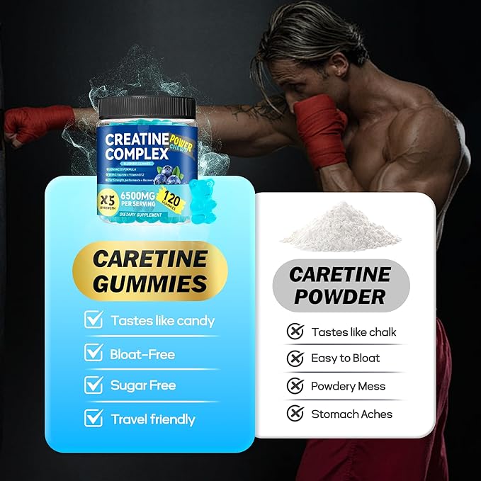 Creatine Monohydrate Gummies 6500mg per Serving for Men & Women - 120 Gummies X5 Strength Sugar Free Chewable Creatine for Muscle Builder, Muscle Strength, Pre-Workout Supplement (Blueberry)