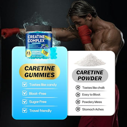 Creatine Monohydrate Gummies 6500mg per Serving for Men & Women - 120 Gummies X5 Strength Sugar Free Chewable Creatine for Muscle Builder, Muscle Strength, Pre-Workout Supplement (Blueberry)
