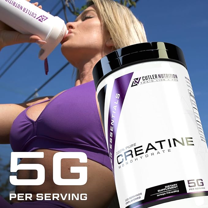 Cutler Nutrition Pure Creatine Monohydrate - 5g Per Serving - Premium Muscle Builder Enhances Strength Performance & Recovery - Unflavored for Easy Mixing (100 Servings)