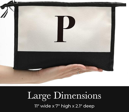 Monogrammed for Women Initial bridesmaid gifts, Personalized monogram Monogram Cosmetic Bag,Travel Makeup Bag Suitable for Wedding weekend Beach Gift for Women Teachers Friends.Pure letters P