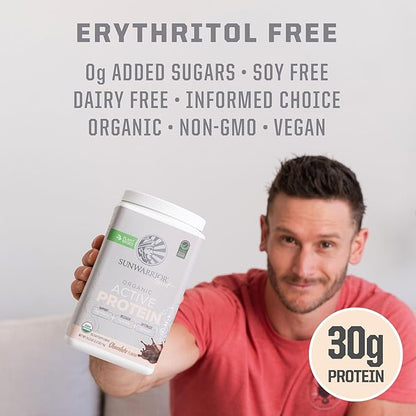 Vegan Protein Powder Plant-Based USDA Organic BCAAs | 30g Protein per Serving | Sugar Free, Gluten Free Non-GMO Dairy Free | Chocolate Flavored, 20 Servings | Active Sport Protein Powder