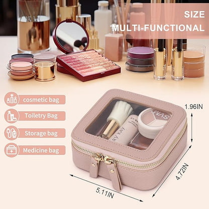 Small Makeup Bag Mini Clear Cosmetic Makeup Case & Toiletry Bag with Zipper Women's Purse Organizer & Car Essentials (Pink, MINI-3)