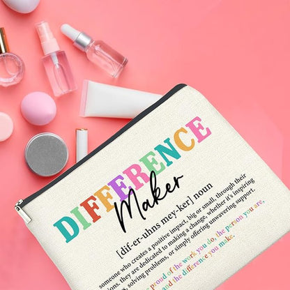 Difference Maker Gifts Makeup Bag Leaving Retirement New Job Going Away Gifts, Thank You Gifts Difference Maker Definition Cosmetic Bag Zipper Makeup Pouch