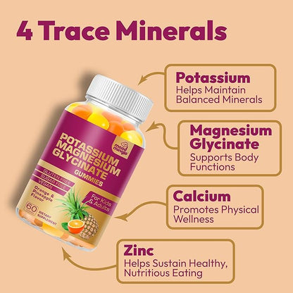 MoodMingle Potassium Magnesium Glycinate Supplement Gummies - High Absorption Potassium Chews - with Calcium Vitamins B6 B12 C D3 K2 Zinc - Vegan Sugar-Free Gluten Free for Kids Adults