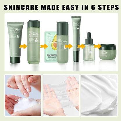 9PCS Avocado Skin Care Gift Set,Facial Kit with Cleanser,Toner,Eye Cream,Face Serum,Lotion,Face Cream and Masks,Hydrating Facial Skin Care Gift Set for Women