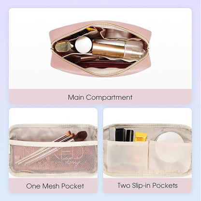 Wandering Nature Makeup Bag for Purse Cosmetic Bags for Women Make Up Organizer Travel Pouch Pencil Case with Slip-in Pockets Vegan Leather,Patent Pending