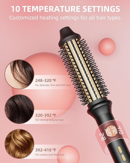 Thermal Brush, Avvnee 1.26 Inch Curling Iron for Long Dry Hair, Heated Round Brush Straightener with 10 Temp Settings, 30s Fast Heat for Curling & Volumizing, Anti-Scald Nylon Bristles